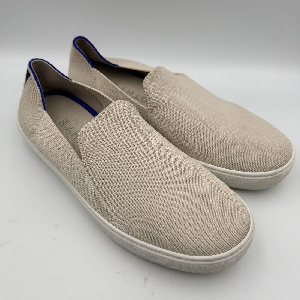 Rothy's Slip On Sneaker Women 9 Sand Stripe Beige Knit Washable Comfort Shoes
